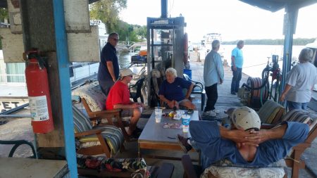 Chatting with Fern Hopkins at Hoppies Marina